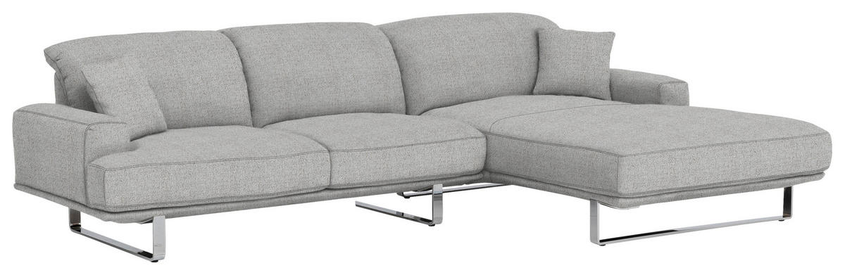 ECKSOFA in Flachgewebe Hellgrau  - Chromfarben/Hellgrau, Design, Textil/Metall (304/184cm) - Dieter Knoll