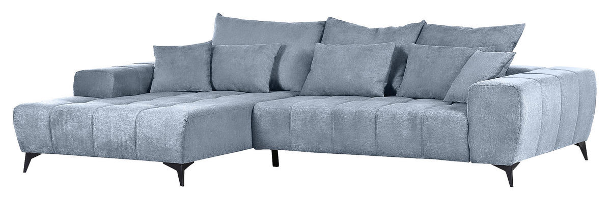ECKSOFA in Flachgewebe Blau  - Blau/Schwarz, Konventionell, Textil/Metall (205/300cm) - MID.YOU