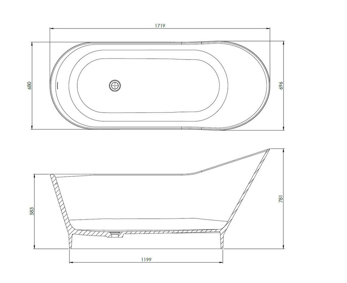 BADEWANNE freistehend   - Schwarz/Weiß, Basics, Stein (171,9/78,1/69,5cm) - Dieter Knoll