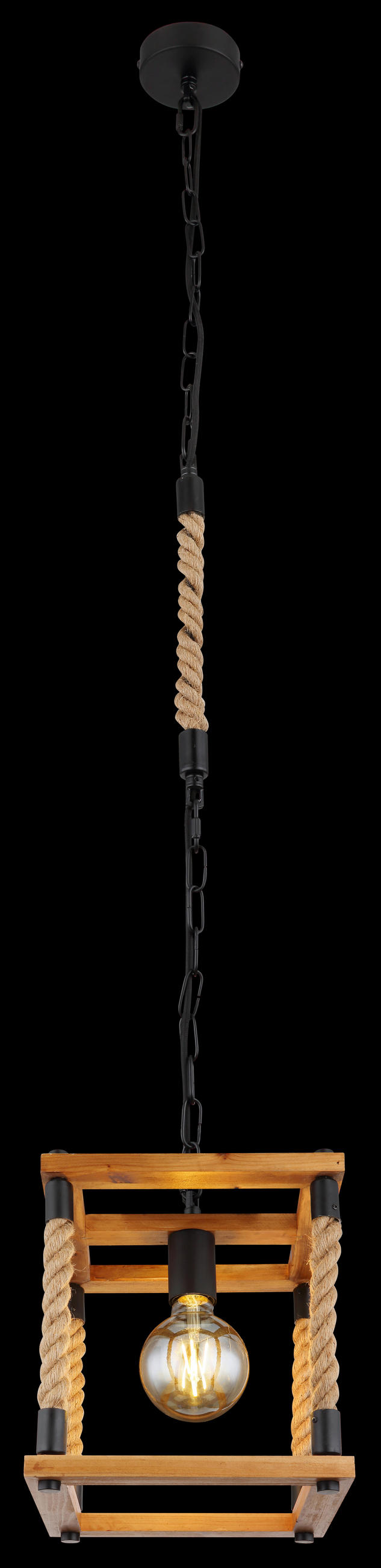 HÄNGELEUCHTE 25/25/120 cm    - Schwarz/Braun, Natur, Naturmaterialien/Holz (25/25/120cm) - Globo
