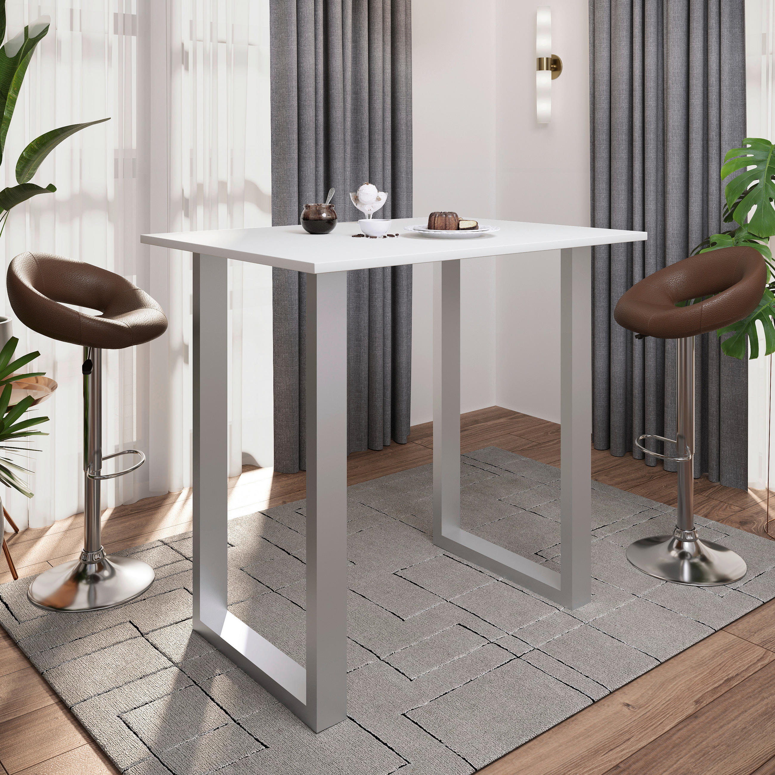 BARTISCH in Metall, Holzwerkstoff 110/102/80 cm   - Silberfarben/Weiß, KONVENTIONELL, Holzwerkstoff/Metall (110/102/80cm)