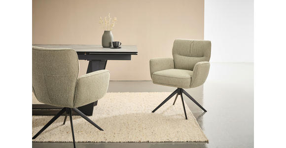 ARMLEHNSTUHL  , Stoffauswahl, Sitzfläche 360° drehbar, automatische Rückholfunktion  , Leinenoptik  ,  - Beige/Schwarz, Design, Textil/Metall (67/86/68cm) - Novel