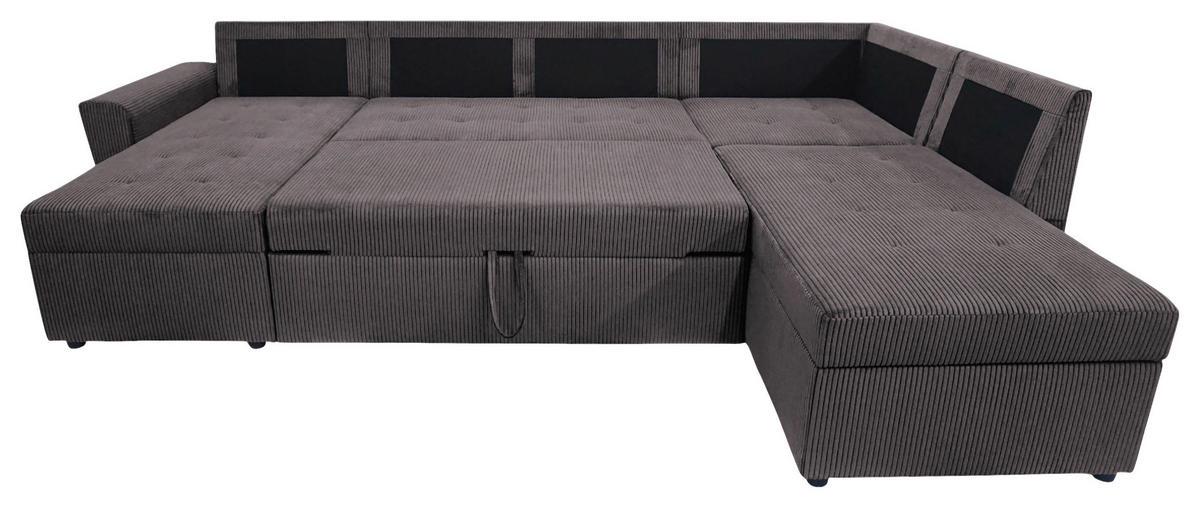 WOHNLANDSCHAFT TERMOLI Graubraun Cord  - Graubraun/Schwarz, Design, Kunststoff/Textil (155/297/212cm) - MID.YOU