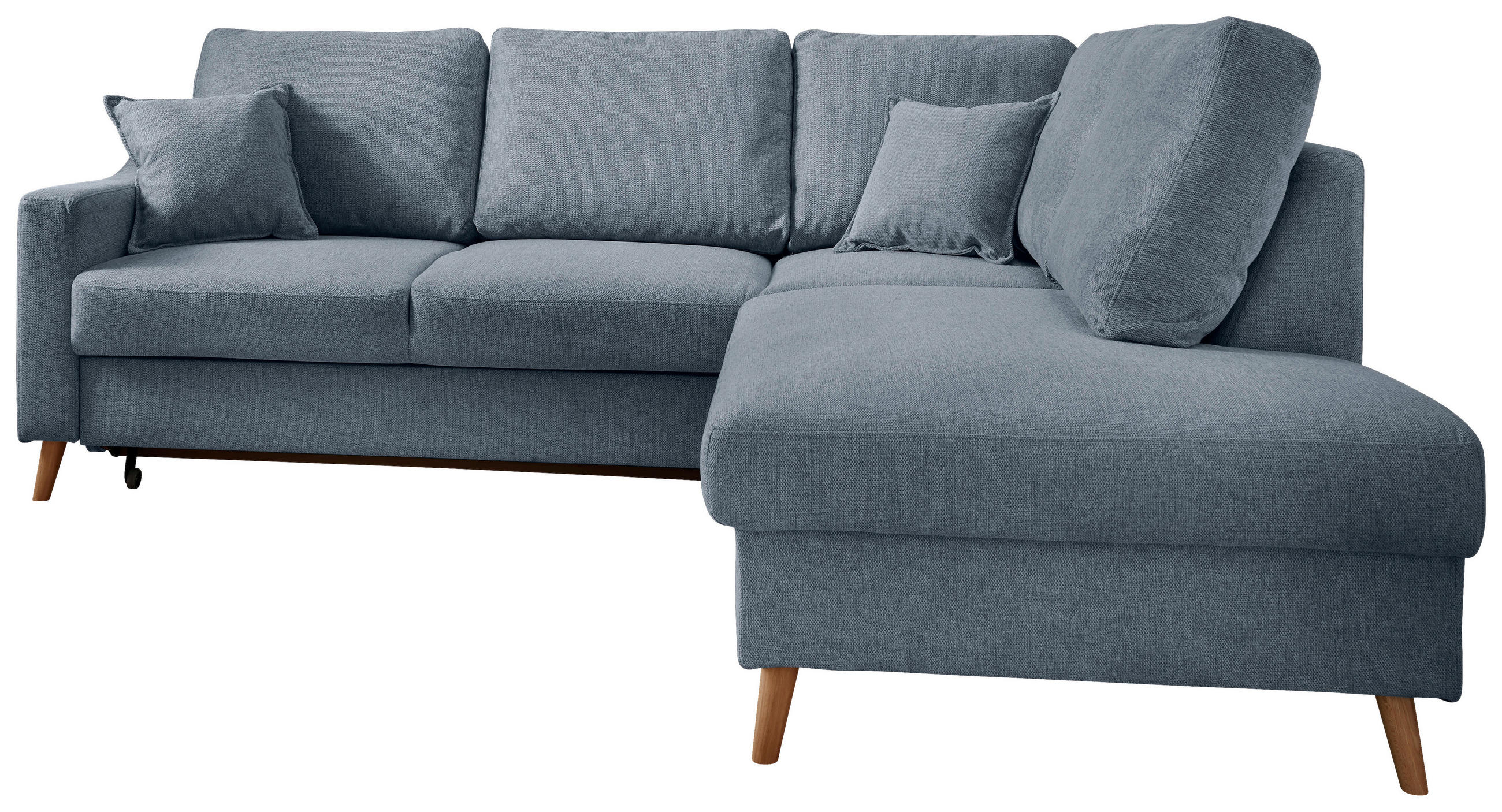 ECKSOFA Blau Struktur Zierkissen, Rückenkissen, Schlaffunktion, Rücken echt  - Blau/Naturfarben, KONVENTIONELL, Holz/Textil (230/200cm) - P & B