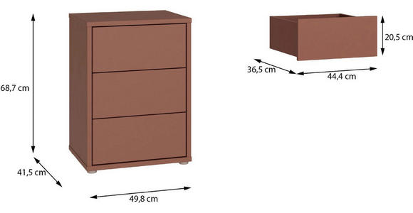 NACHTSCHRANK 50/69/42 cm  - Silberfarben/Terracotta, Trend, Holzwerkstoff/Kunststoff (50/69/42cm) - Carryhome