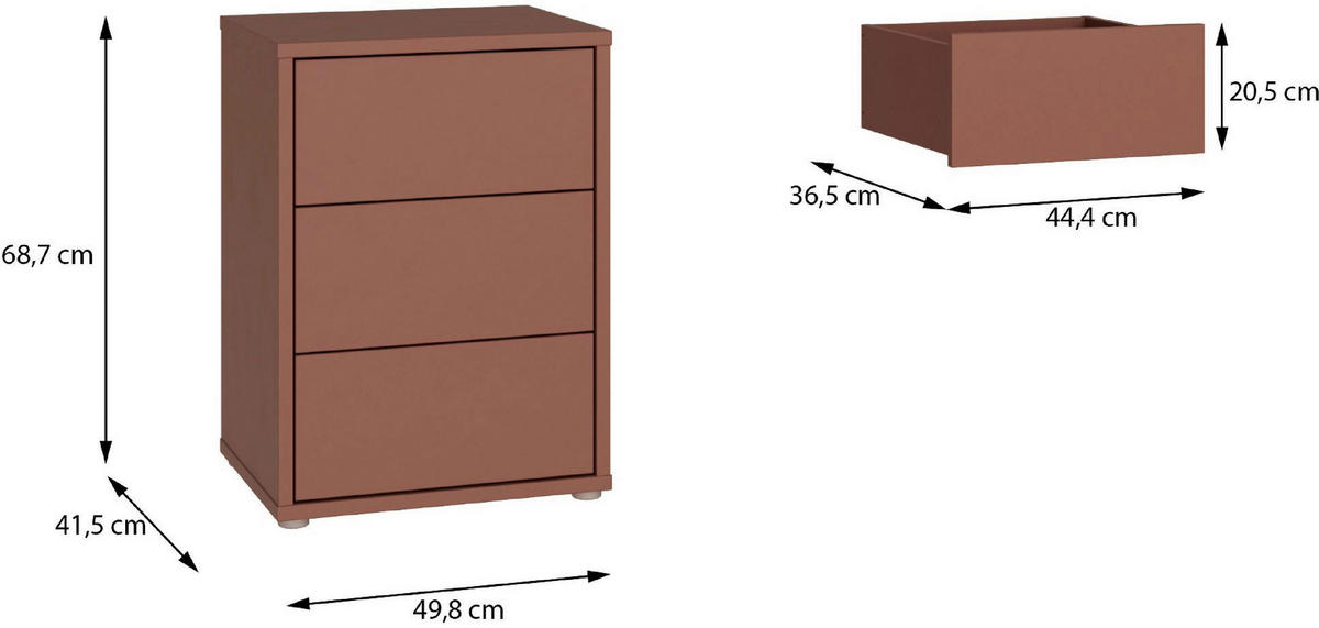 NACHTSCHRANK 50/69/42 cm  - Silberfarben/Terracotta, Trend, Holzwerkstoff/Kunststoff (50/69/42cm) - Carryhome