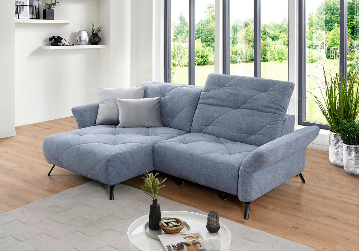 ECKSOFA inkl. Funktionen Blau Webstoff  - Blau/Schwarz, Design, Textil/Metall (173/244cm) - Moderano