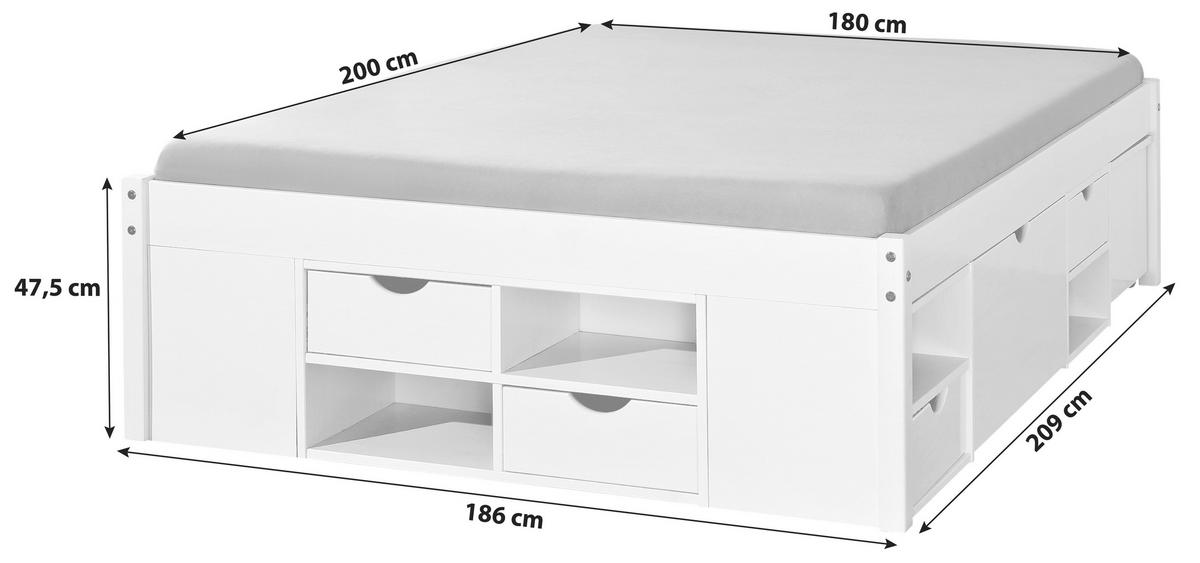 STAURAUMBETT 180/200 cm  in Weiß  - Weiß, KONVENTIONELL (180/200cm) - MID.YOU