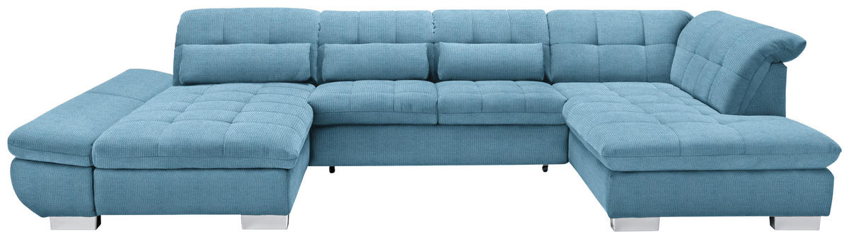 WOHNLANDSCHAFT in Mikrofaser Pastellblau  - Chromfarben/Pastellblau, Design, Kunststoff/Textil (204/350/211cm) - Xora