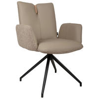 ARMLEHNSTUHL  Sitzfläche 360° drehbar, automatische Rückholfunktion Bouclé Echtleder  - Beige/Schwarz, Design, Leder/Holz (62/87/63cm) - Valnatura