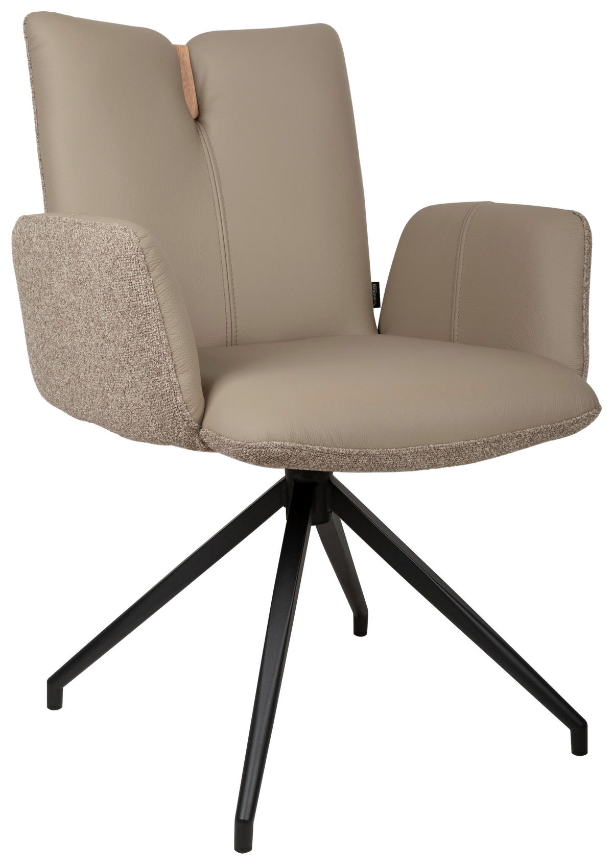 ARMLEHNSTUHL  Sitzfläche 360° drehbar, automatische Rückholfunktion Bouclé Echtleder  - Beige/Schwarz, Design, Leder/Holz (62/87/63cm) - Valnatura