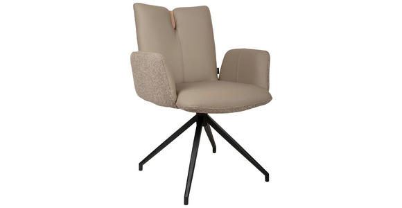 ARMLEHNSTUHL  Sitzfläche 360° drehbar, automatische Rückholfunktion Bouclé Echtleder  - Beige/Schwarz, Design, Leder/Holz (62/87/63cm) - Valnatura
