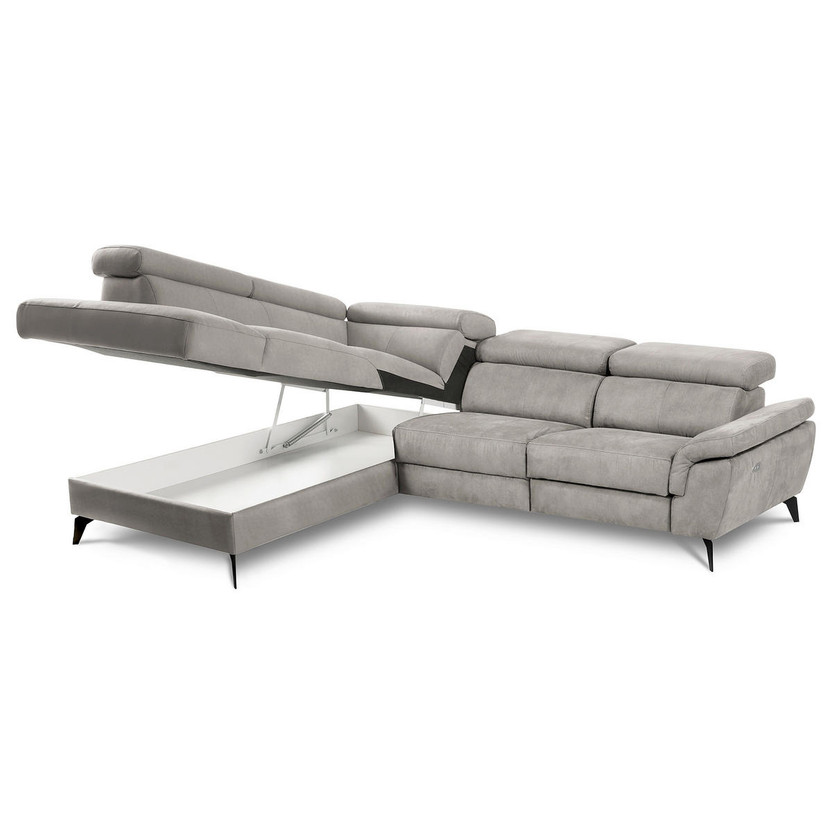 ECKSOFA SONO in Lederlook Grau Bettkasten, Armteilverstellung, Kopfteilverstellung  210/265 cm  - Schwarz/Grau, Design, Textil/Metall (210/265cm) - Livetastic