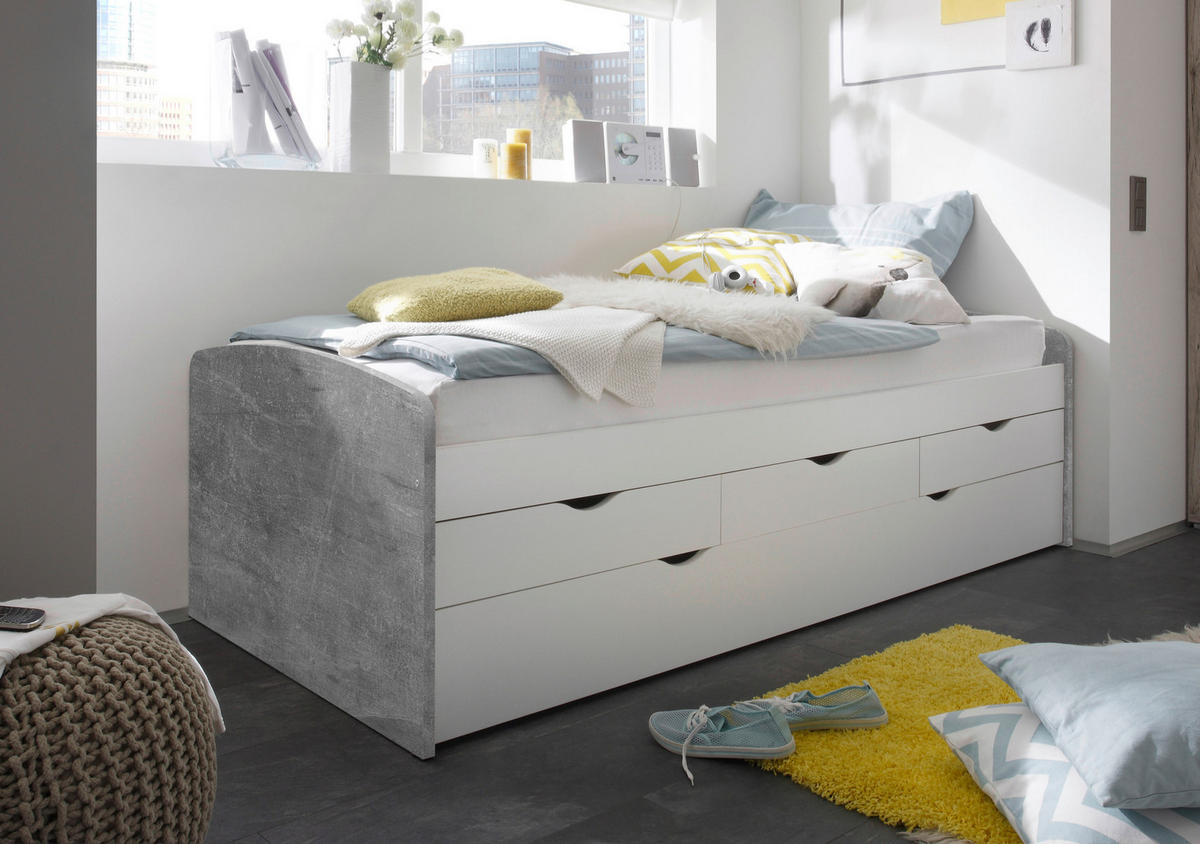 AUSZIEHBETT 90/200 cm Grau, Weiss  - Weiss/Schwarz, Konventionell, Holzwerkstoff/Kunststoff (90/200cm) - MID.YOU