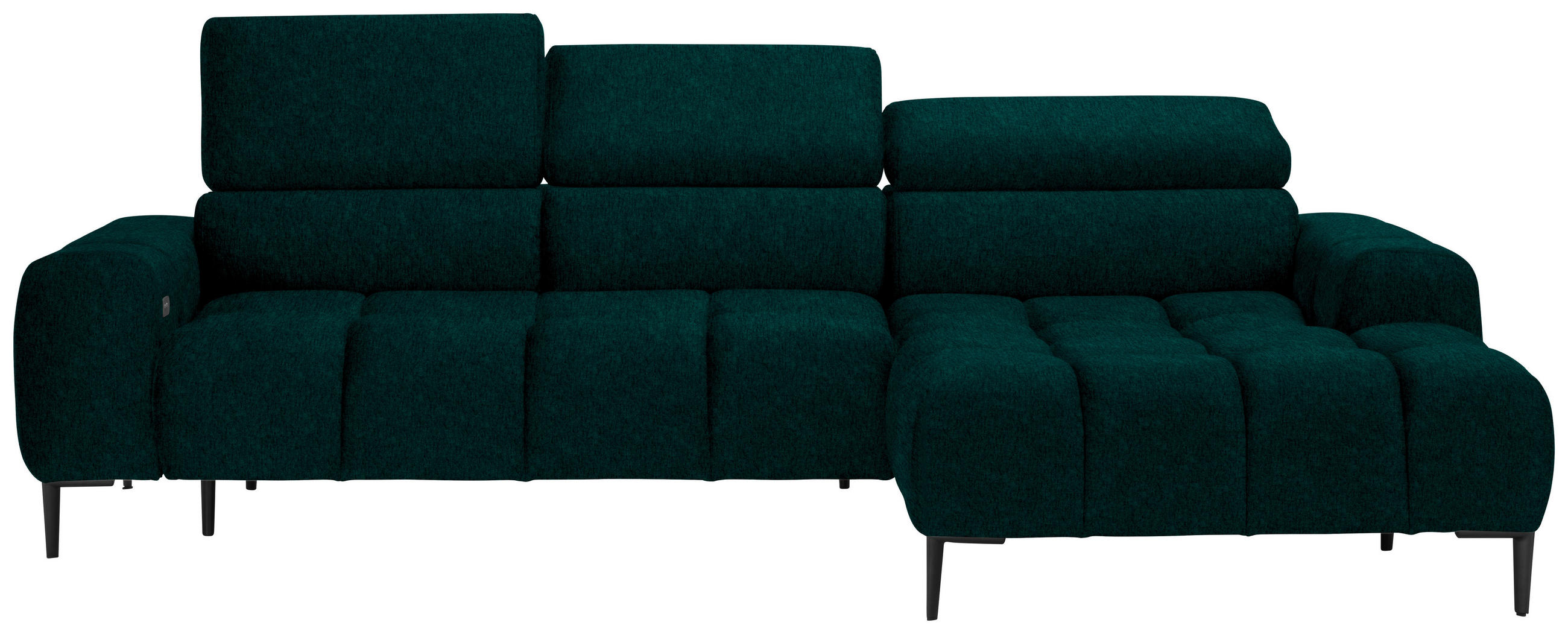ECKSOFA in Samt, Webstoff Dunkelgrün  - Dunkelgrün/Schwarz, Design, Textil/Metall (270/177cm) - Welnova
