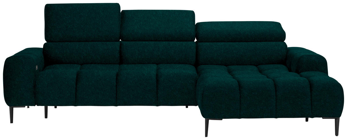 ECKSOFA in Samt, Webstoff Dunkelgrün  - Dunkelgrün/Schwarz, Design, Textil/Metall (270/177cm) - Welnova