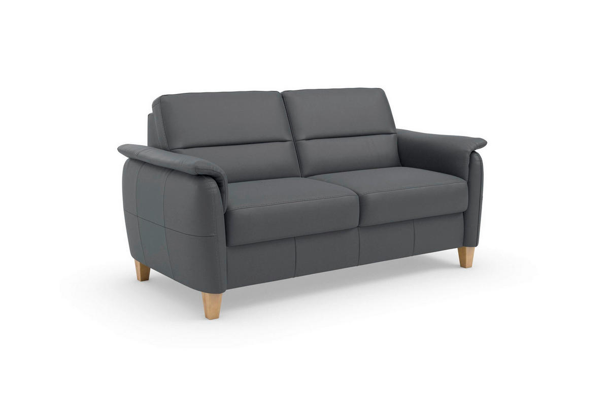 3-SITZER-SOFA PALMERA E Echtleder Schwarz  - Eichefarben/Schwarz, Basics, Leder/Holz (179/89/89cm) - Sit & More