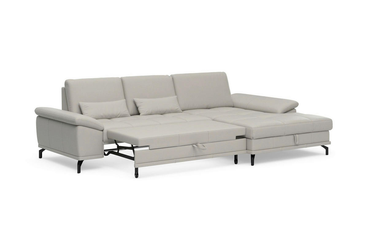 ROHOVÁ SEDAČKA, kůže, světle šedá - černá/světle šedá, Basics, kov/kůže (301/176cm) - Sit & More