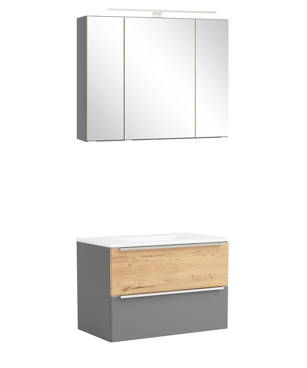BADEZIMMER 2-teilig  in 80 cm  - Wildeiche/Edelstahlfarben, Trend, Glas/Holzwerkstoff (80cm) - Held