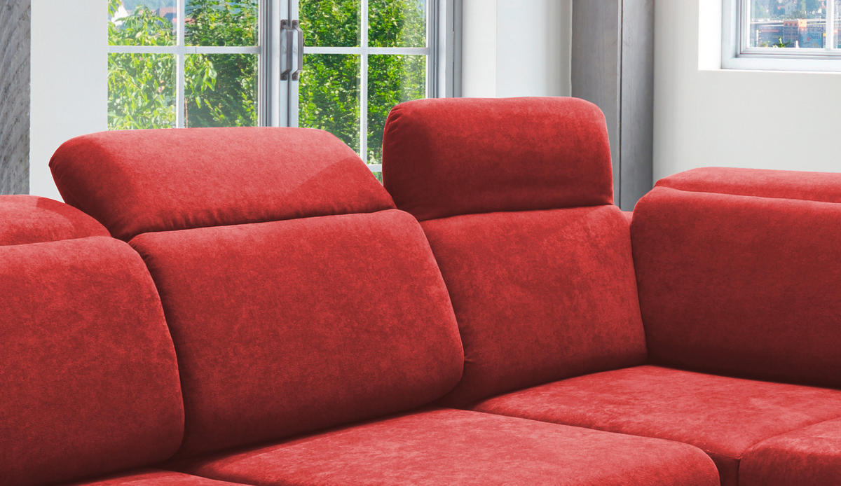 ECKSOFA Rot Mikrofaser  - Chromfarben/Rot, Design, Textil/Metall (283/228cm) - Livetastic