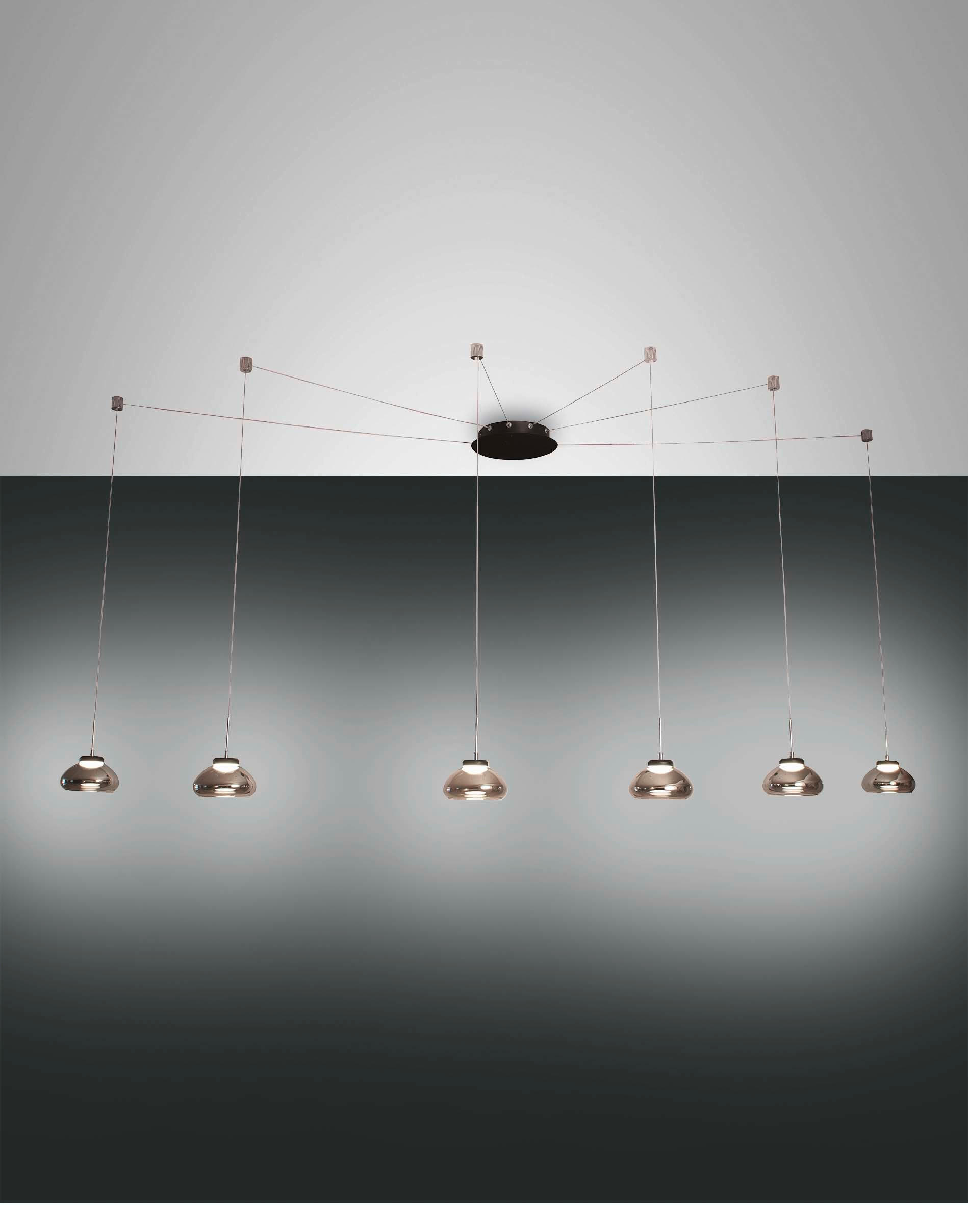 LED-PENDELLEUCHTE Arabella 65/350 cm   - Schwarz/Grau, Design, Glas/Metall (65/350cm) - Fabas Luce