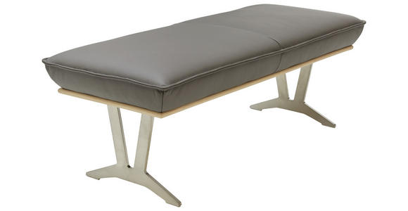 HOCKERBANK in Holz, Metall, Leder Schlammfarben, Eichefarben, Edelstahlfarben - Edelstahlfarben/Schlammfarben, Design, Leder/Holz (130/49/54cm) - Ambiente