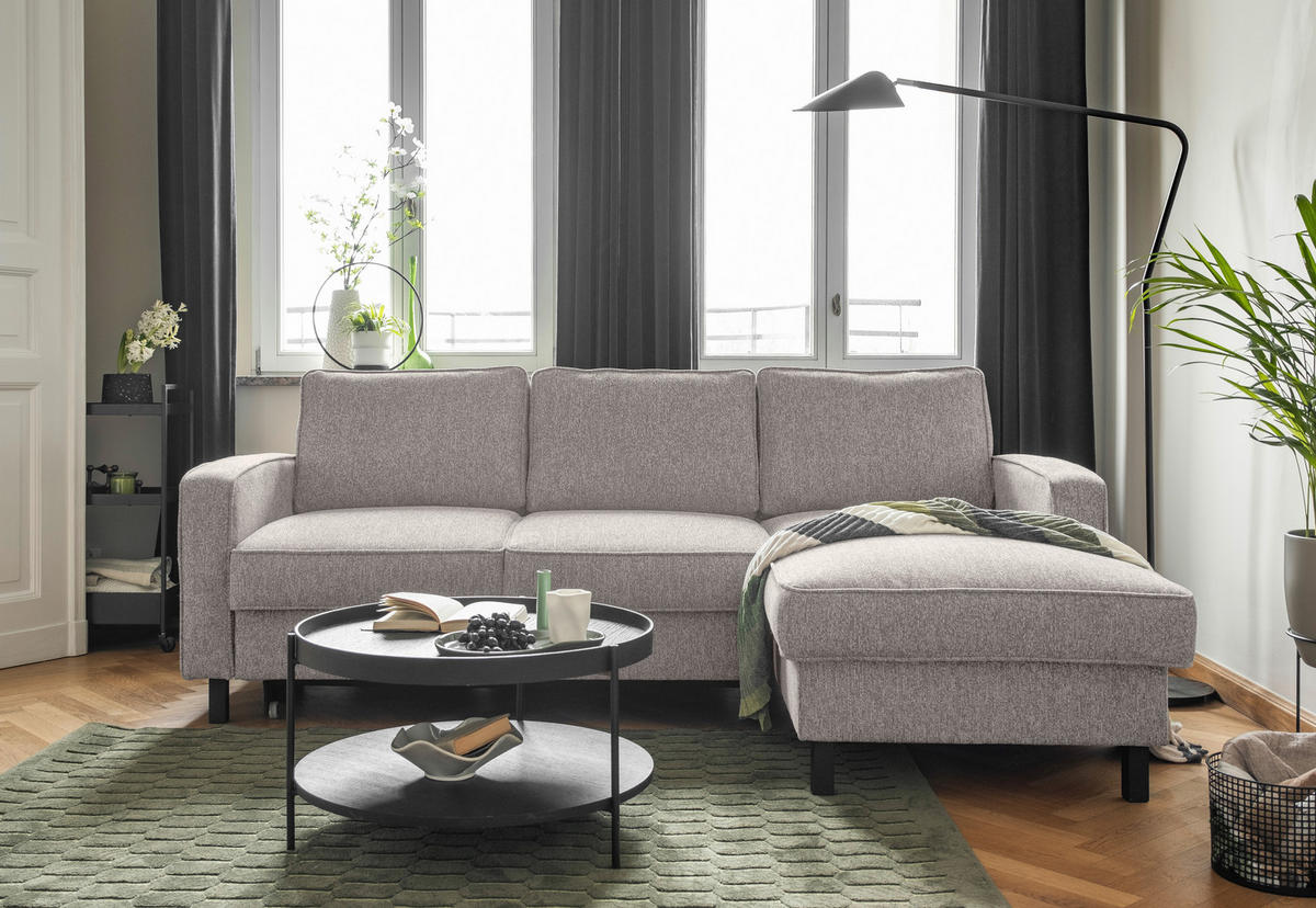 ECKSOFA in Struktur Grauweiss  - Schwarz/Grauweiss, Holz/Textil (228/148cm) - MID.YOU