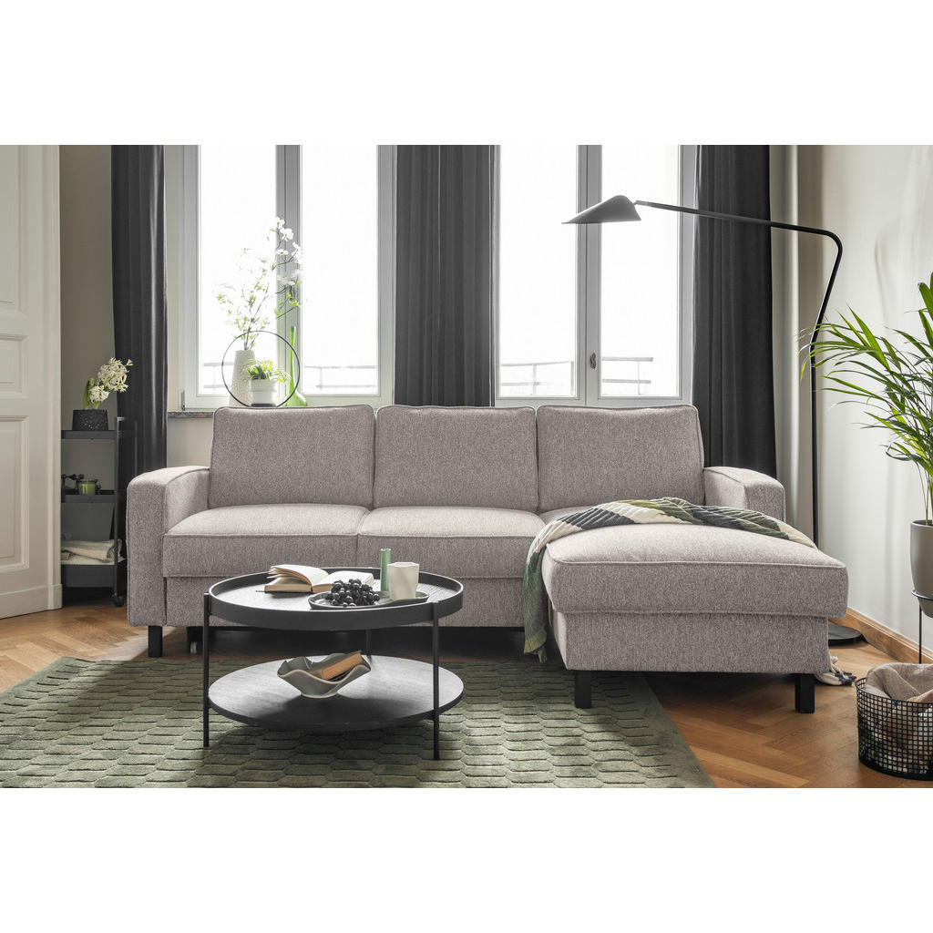 Thumbnail - Mid.you Ecksofa, Grauweiß, Textil, Eiche, 4-Sitzer, Füllung: Schaumstoffflocken, Ottomane rechts, L-Form, 228x148 cm, Ma...