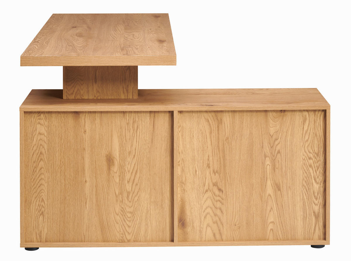 KOTNA PISALNA MIZA kovina, leseni material črna, barve hrasta  - črna/barve hrasta, Moderno, kovina/leseni material (150/75/120cm) - MID.YOU