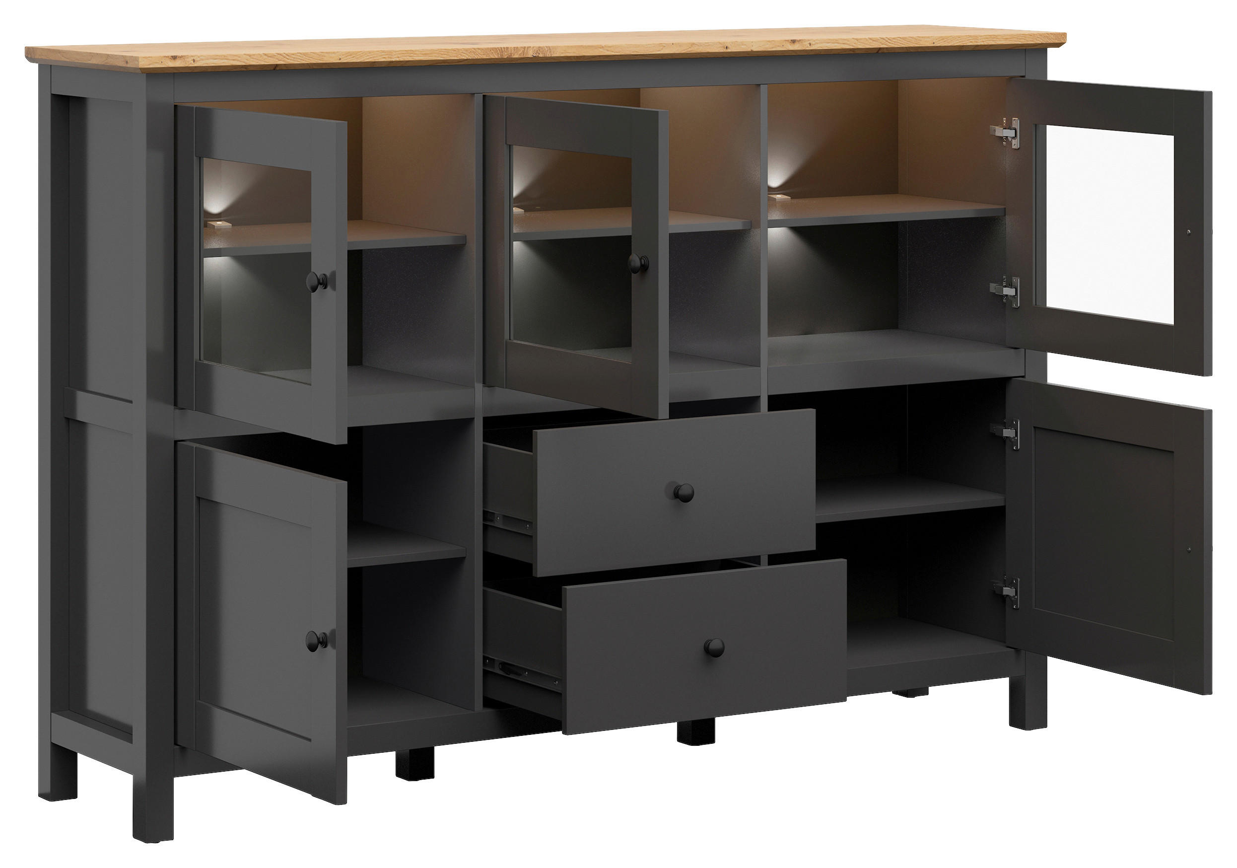SIDEBOARD  in 186/126/44 cm  - Schwarz/Graphitfarben, Design, Glas/Holzwerkstoff (186/126/44cm)
