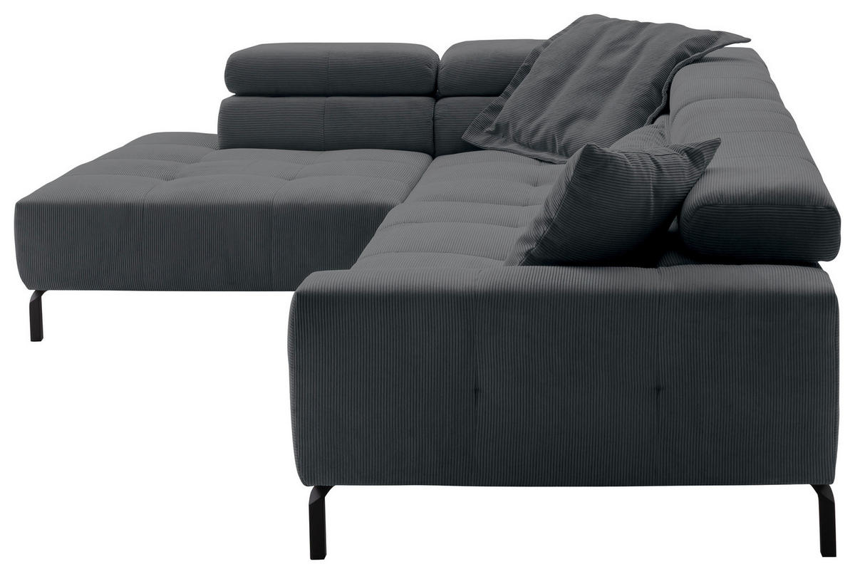 ECKSOFA in Feincord Anthrazit  - Anthrazit/Schwarz, Konventionell, Textil/Metall (219/311cm) - Hom`in