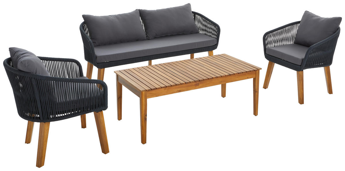 LOUNGEGARNITUR Akazie Hartholz Stahl  - Grau/Akaziefarben, MODERN, Holz/Kunststoff (160/75/70cm) - Ambia Garden
