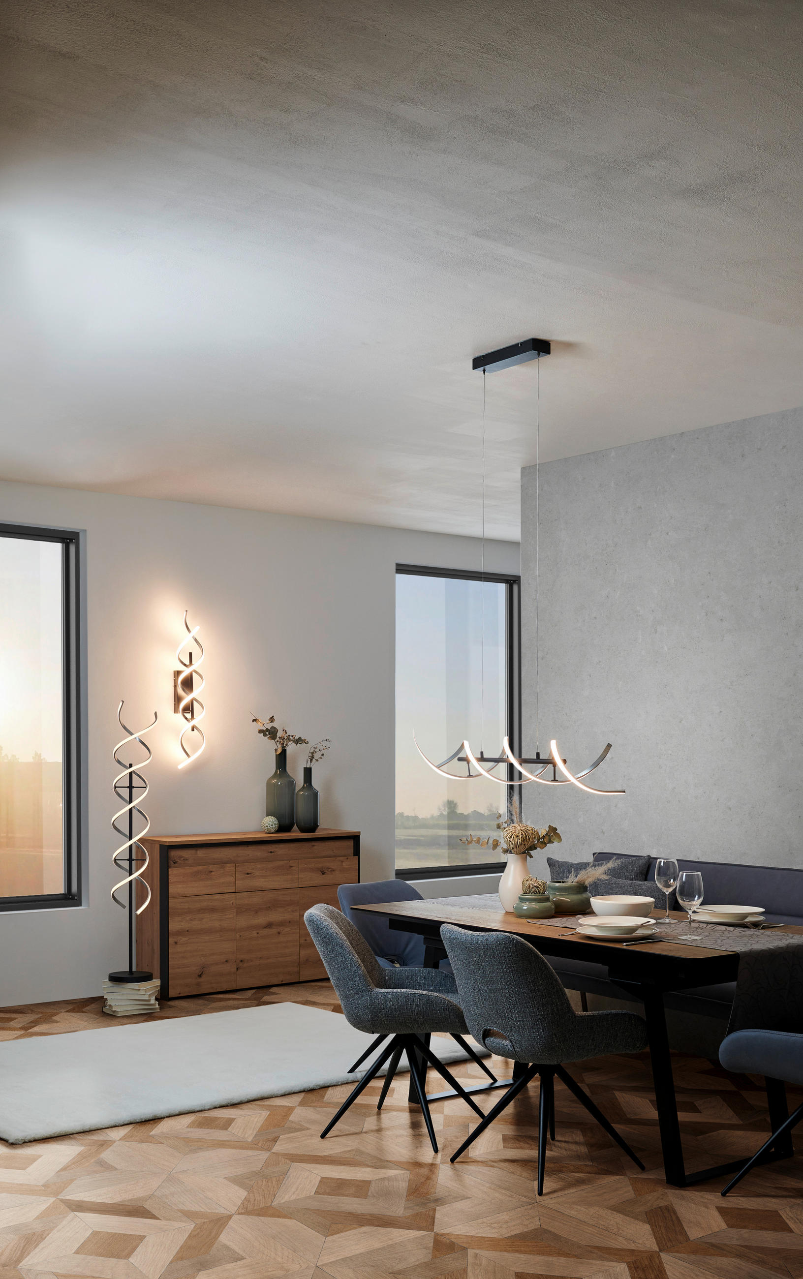 LED-HÄNGELEUCHTE 104,5/16/150 cm - Schwarz/Alufarben, Design, Metall (104,5/16/150cm)