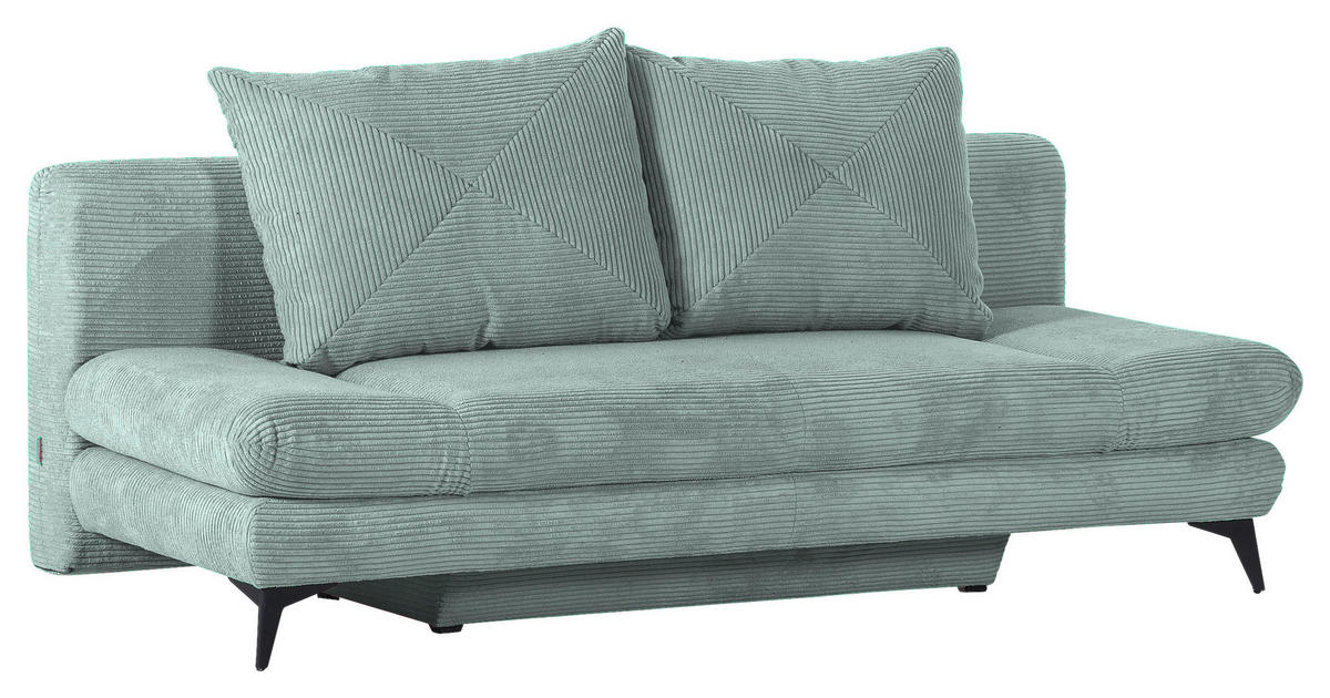 SCHLAFSOFA Cord Mintgrün  inkl. Rückenkissen, Bettkasten, Schlaffunktion, Rücken echt, Armteilverstellung, Liegefläche im Originalstoff  - Schwarz/Mintgrün, KONVENTIONELL, Textil/Metall (200/78/95cm) - home24