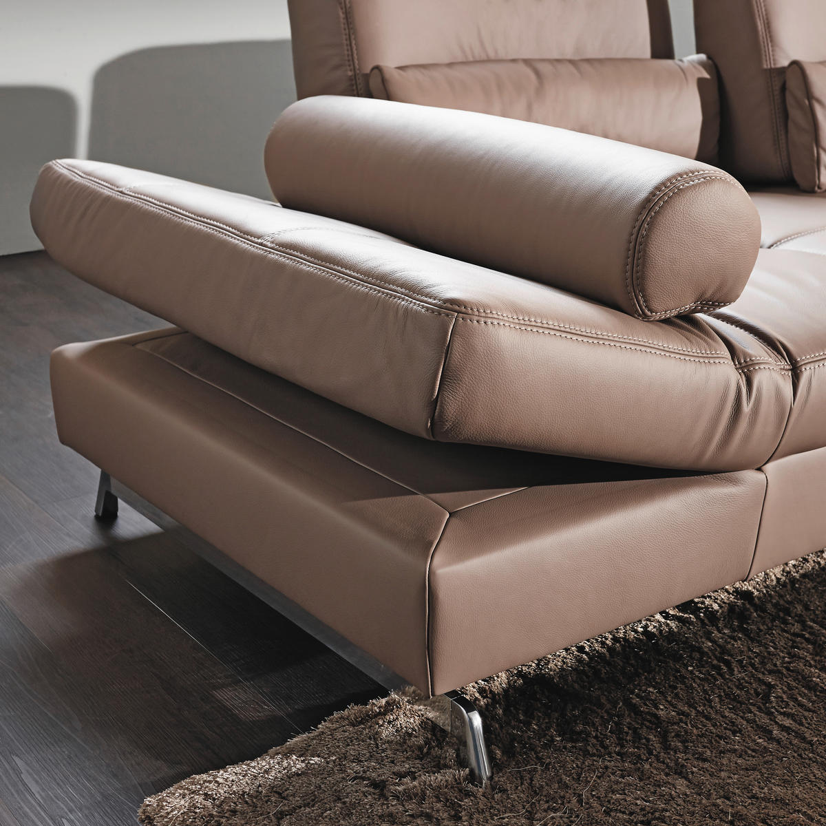 ECKSOFA in Echtleder Braun  299/250 cm  - Alufarben/Braun, Design, Leder/Metall (299/250cm) - Joop!
