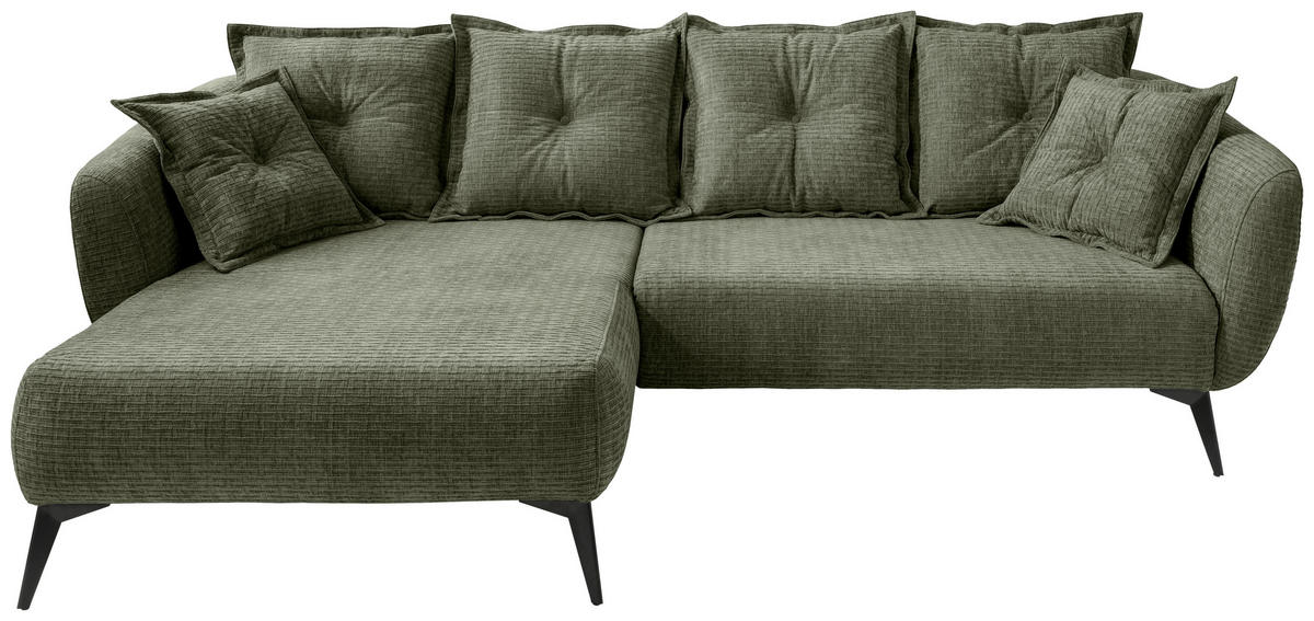ECKSOFA in Mikrofaser Olivgrün  - Schwarz/Olivgrün, Modern, Textil/Metall (162/277cm) - Livetastic
