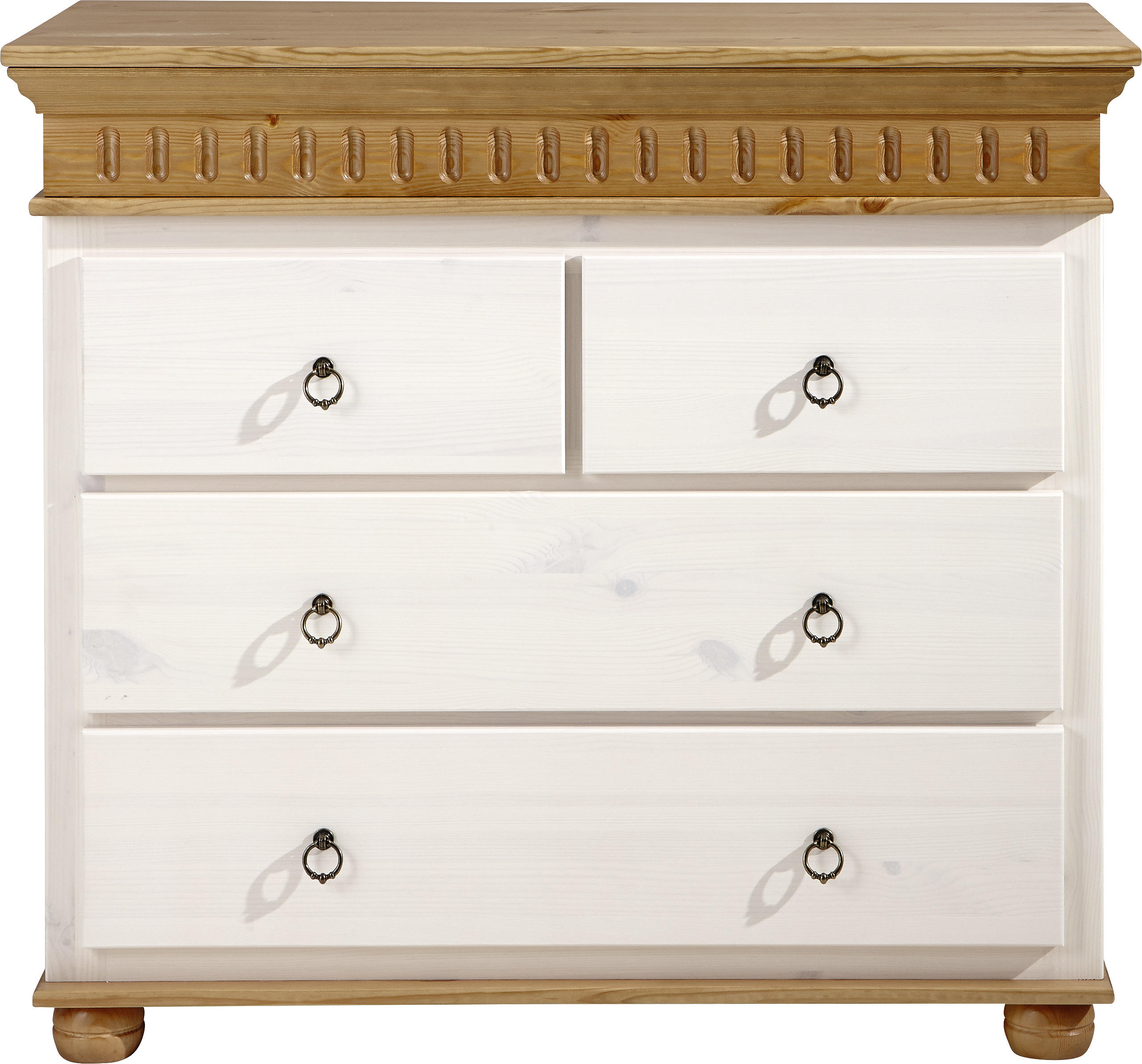 KOMMODE Kiefer massiv Weiß, Kieferfarben - Weiß/Kieferfarben, LIFESTYLE, Holz/Metall (95/87/50cm) - Carryhome