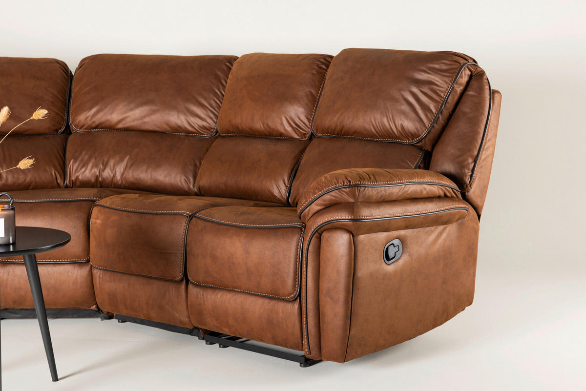 ECKSOFA Braun, Schwarz Lederlook (vegan)  - Schwarz/Braun, Design, Textil (169/169cm) - Livetastic