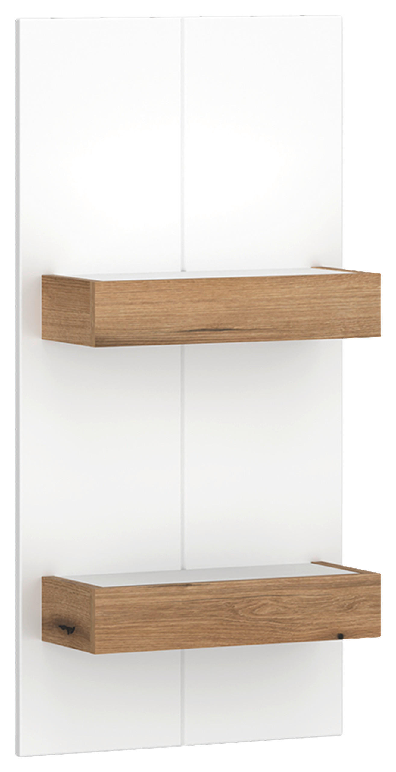 Wandregal Oreta B: 44 cm Weiß Hochglanz/Eichefarben