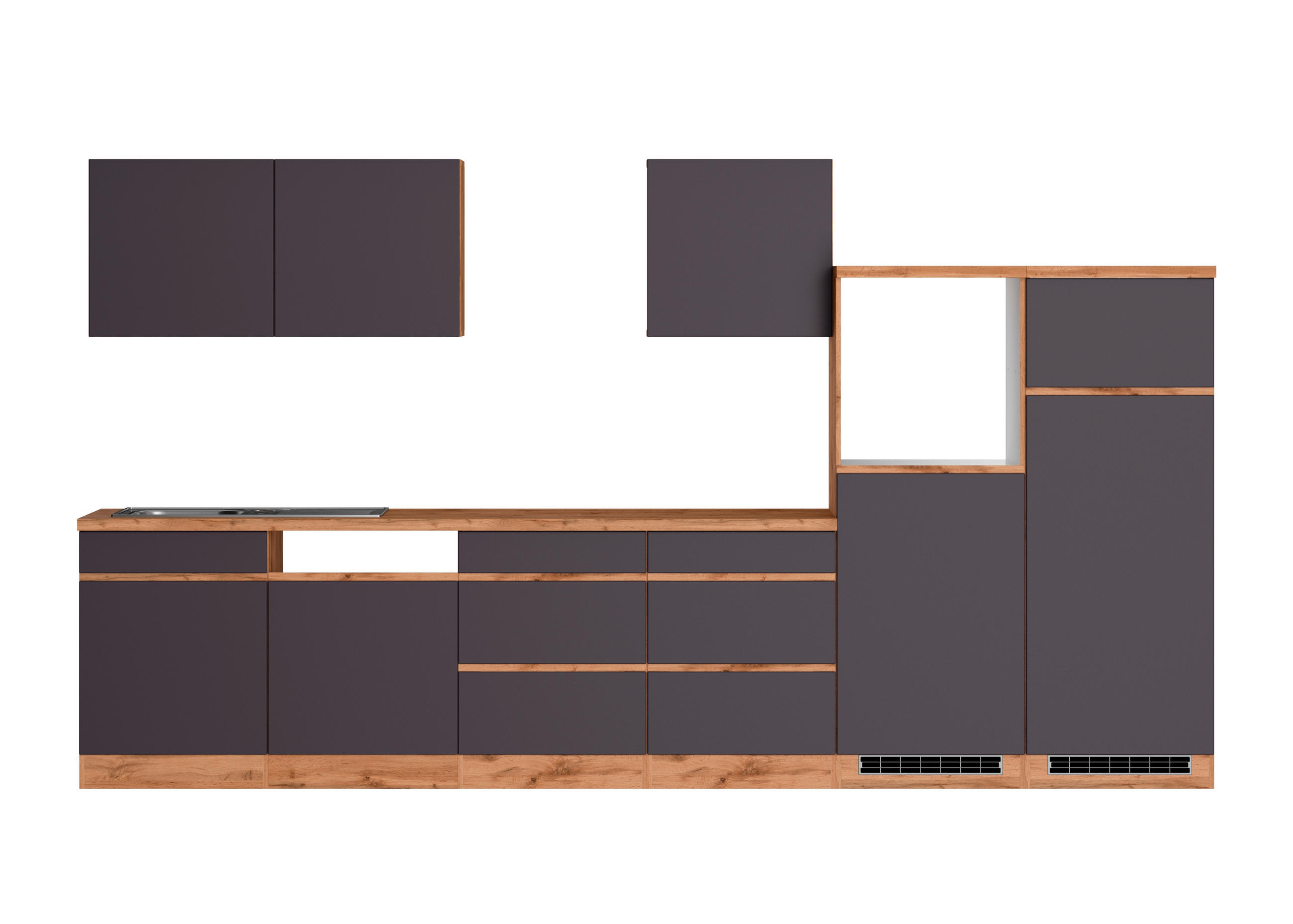 KÜCHENLEERBLOCK 360 cm   in Grau, Eiche Wotan  - Eiche Wotan/Grau, Design, Holzwerkstoff (360cm) - Held