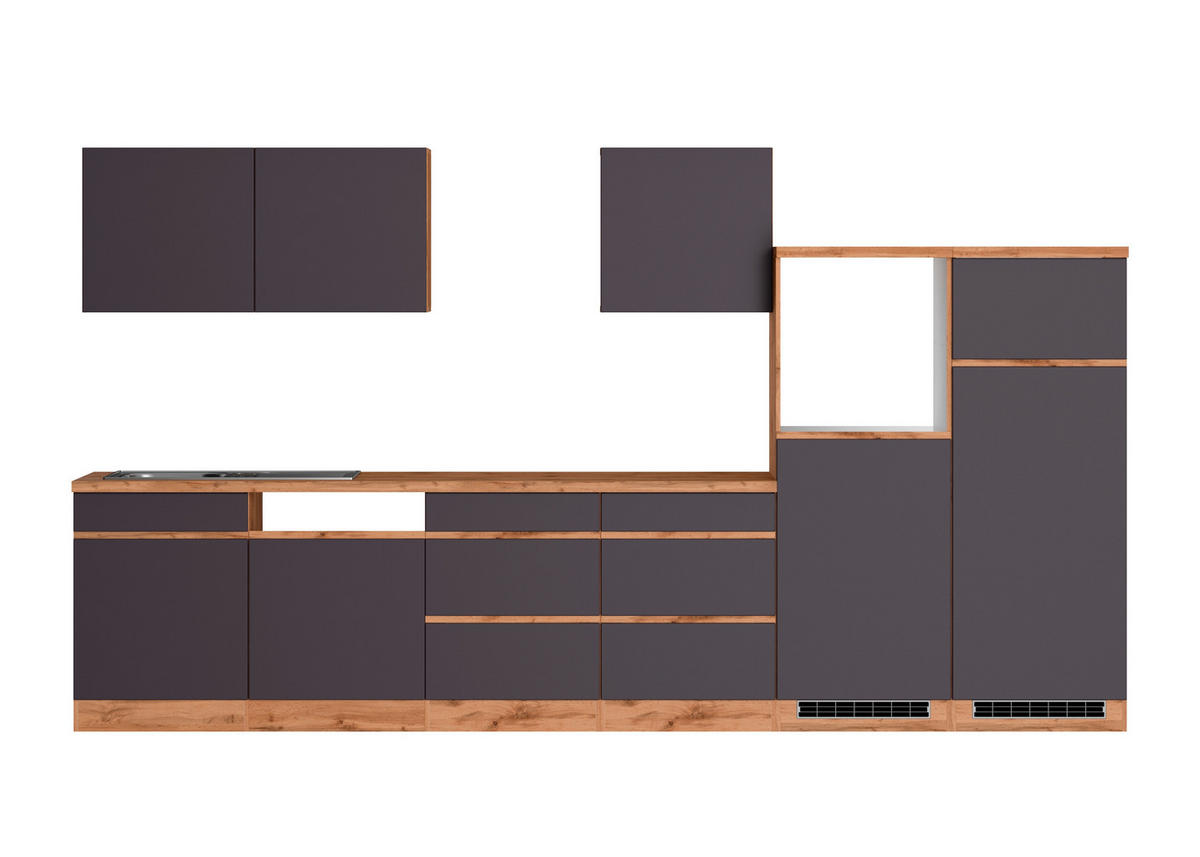 KÜCHENLEERBLOCK 360 cm   in Grau, Eiche Wotan  - Eiche Wotan/Grau, Design, Holzwerkstoff (360cm) - Held