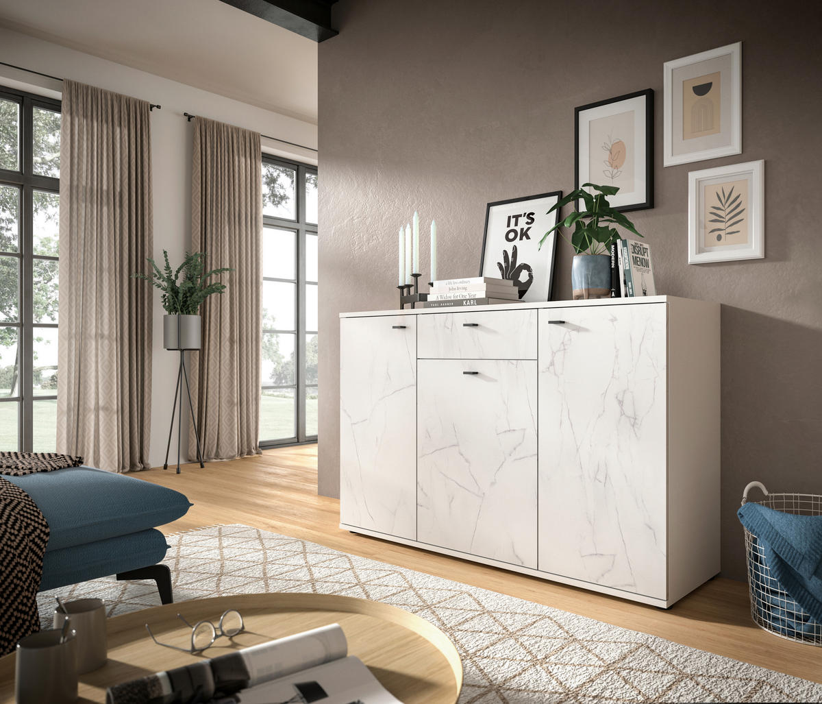 KOMODA, bela  - črna/bela, Design, umetna masa/leseni material (138/87/40cm) - MID.YOU