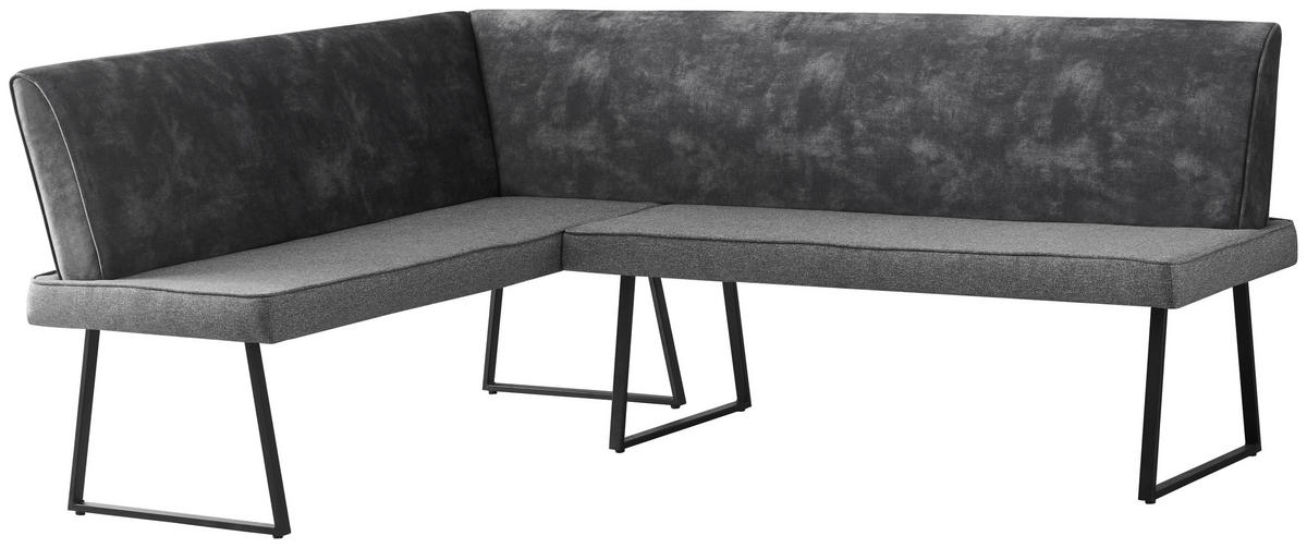 ECKBANK Mikrofaser, Leinenoptik Dunkelgrau Pappel Sperrholz   - Dunkelgrau/Schwarz, KONVENTIONELL, Holz/Textil (155/205/89/62cm) - MID.YOU