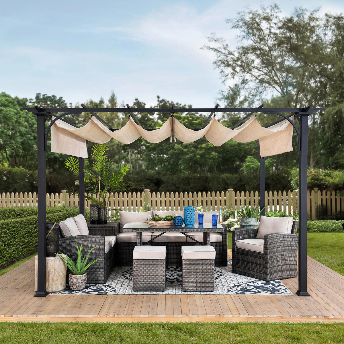 PAVILLON 363/225/277 cm Stahl  - Beige/Schwarz, Basics, Kunststoff/Metall (363/225/277cm) - Modante