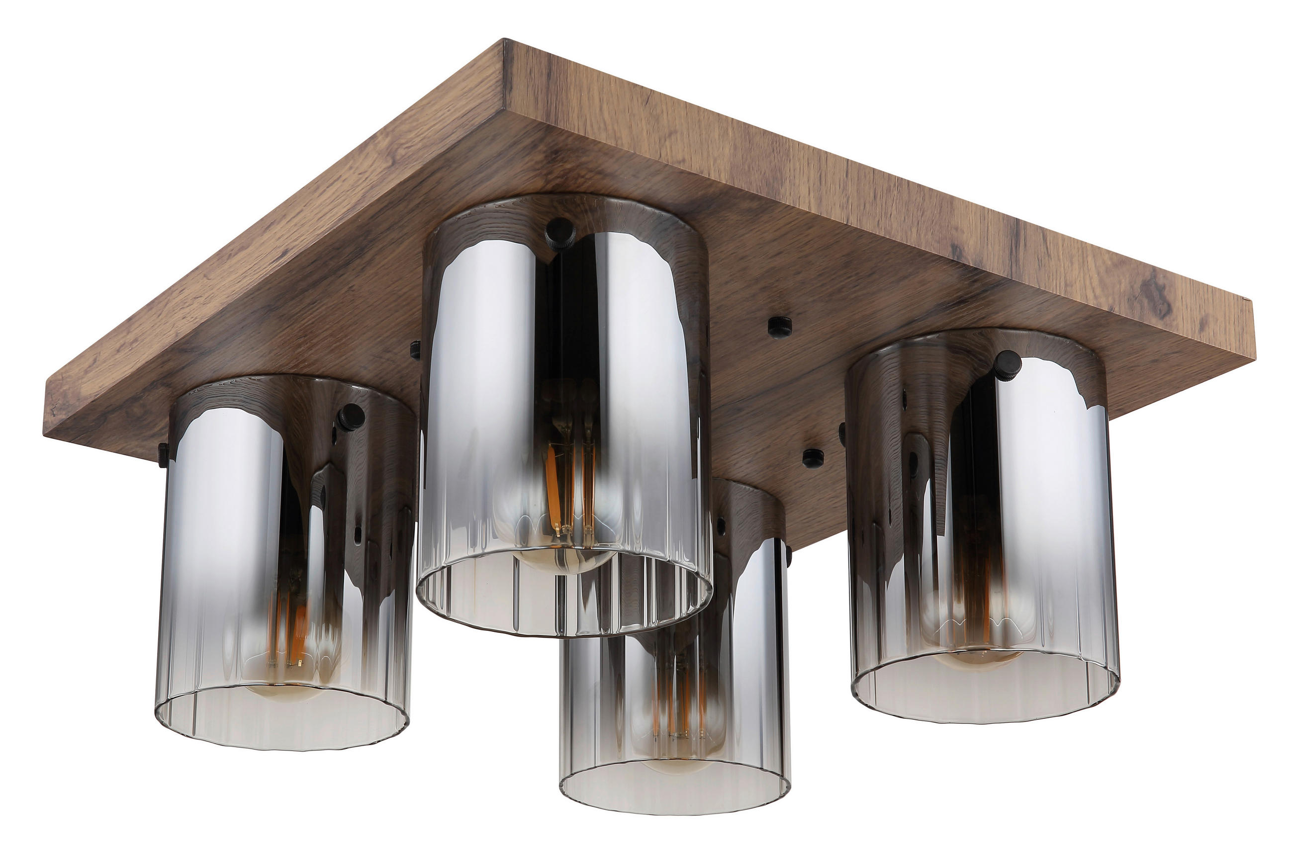 DECKENLEUCHTE UNDERWOOD 41/41/18 cm   - Klar/Dunkelbraun, Natur, Glas/Holzwerkstoff (41/41/18cm) - Globo