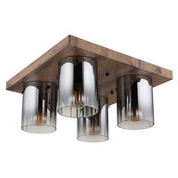 DECKENLEUCHTE UNDERWOOD 41/41/18 cm   - Klar/Dunkelbraun, Natur, Glas/Holzwerkstoff (41/41/18cm) - Globo