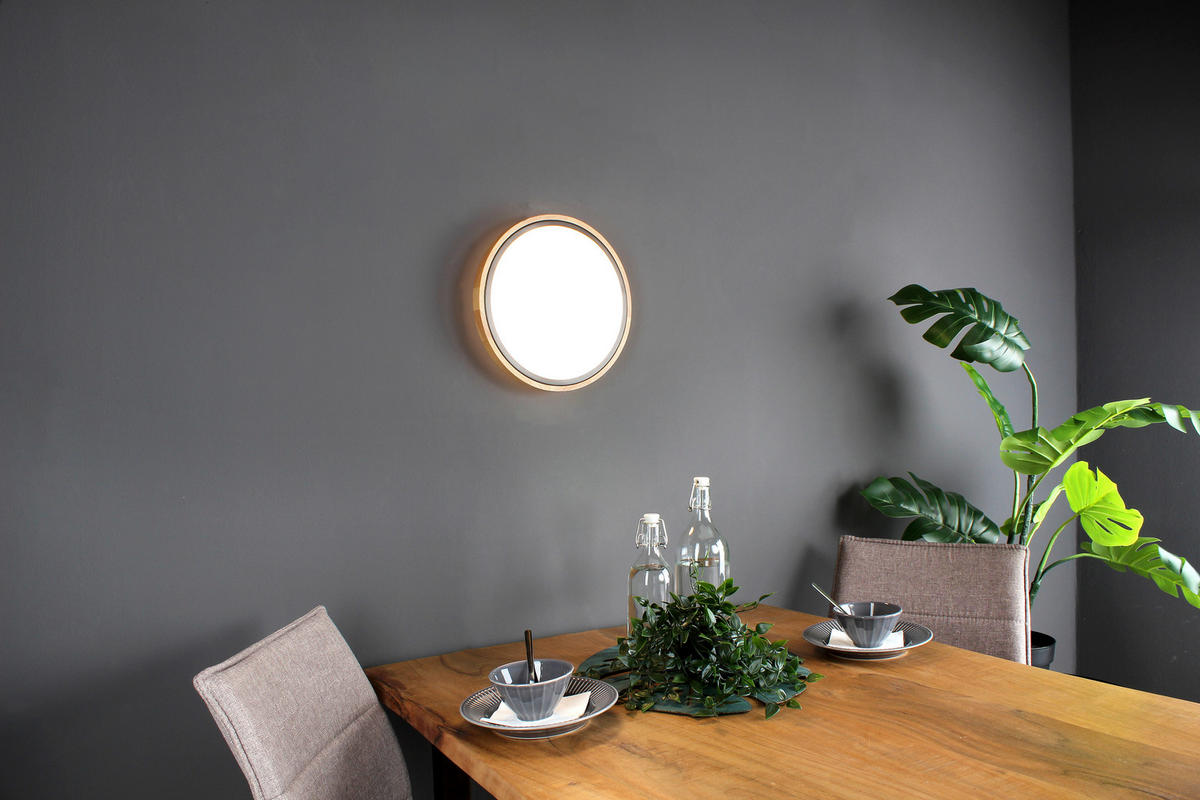 LED-WANDLEUCHTE Solstar 30,7/9 cm   - Buchefarben/Schwarz, Natur, Holz/Kunststoff (30,7/9cm)