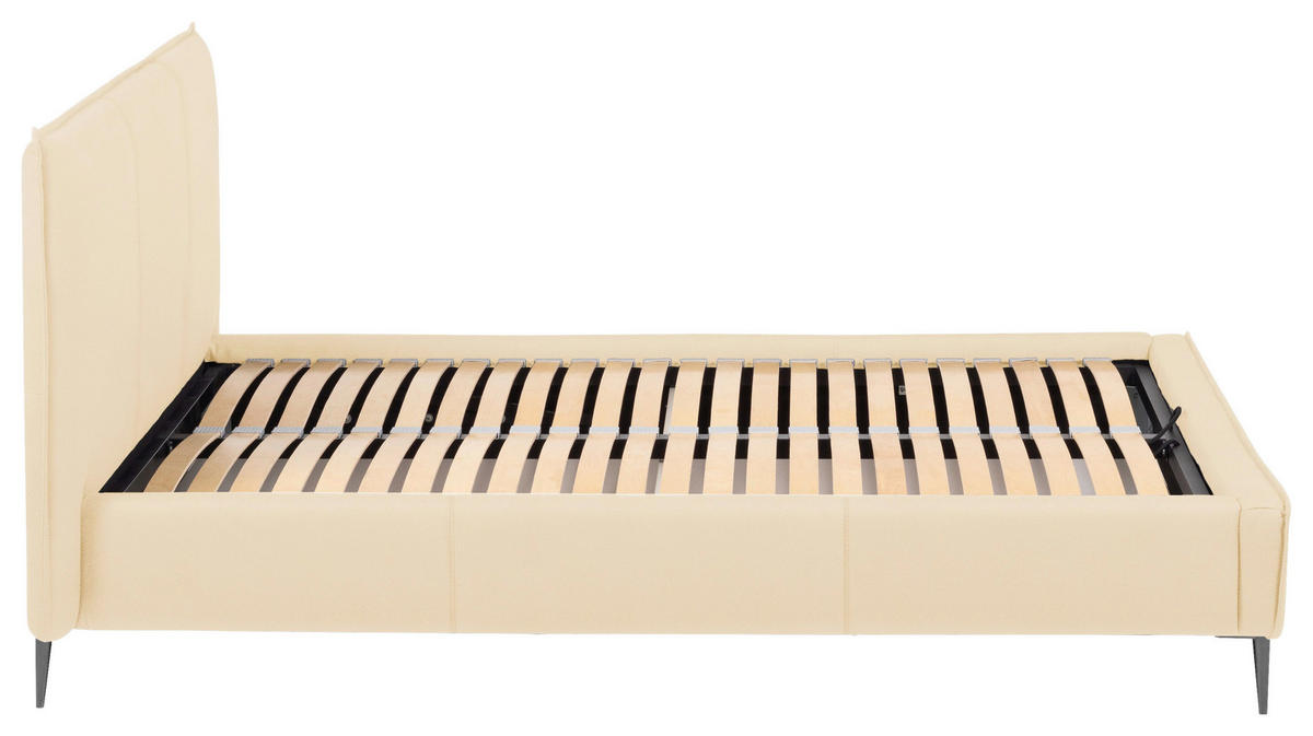 POLSTERBETT 160/200 cm,  in Beige, gepolstertes Kopfteil, Lattenrost, Bettkasten,  - Beige/Schwarzchrom, KONVENTIONELL, Leder/Holz (160/200cm) - Esposa