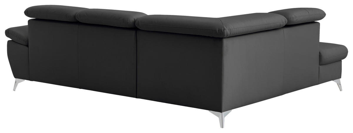 ECKSOFA Schwarz Lederlook  - Chromfarben/Schwarz, KONVENTIONELL, Textil/Metall (209/256cm) - Livetastic