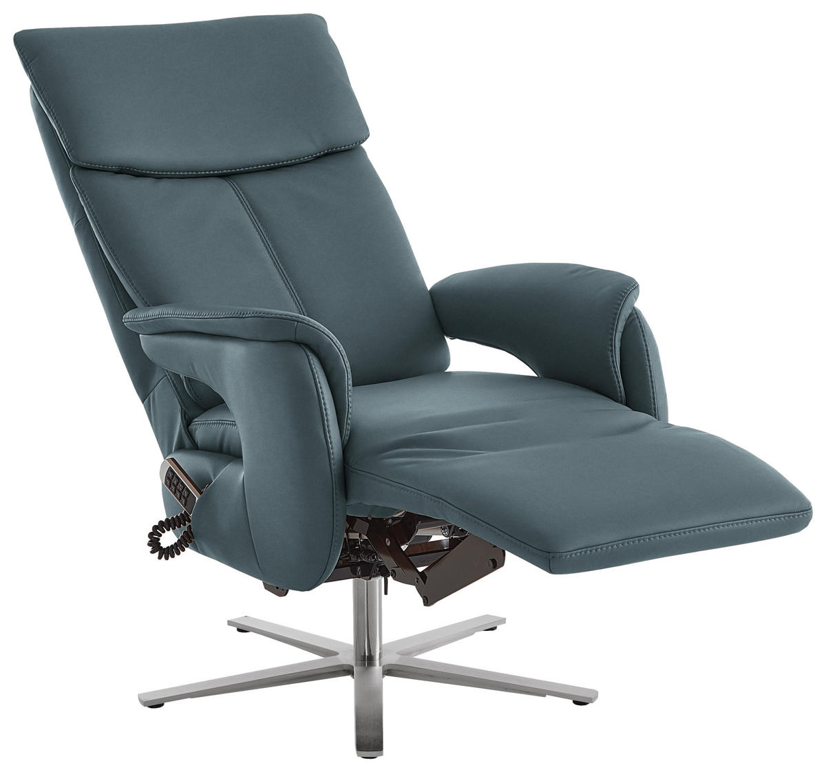 RELAXSESSEL in Leder Blaugrau  - Edelstahlfarben/Blaugrau, Design, Leder/Metall (70/124/85cm) - Cantus